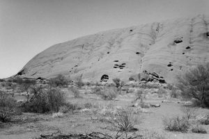 Black and white photograph of Uluru in the Northern Territory Uluru and Kata Tjuta National Park