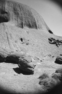 Black and white photograph of Uluru in the Northern Territory Uluru and Kata Tjuta National Park