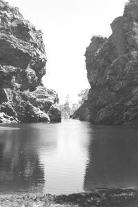 Black and white photograph of Ellery Creek Big Hole in the Northern Territory West McDonnell Ranges