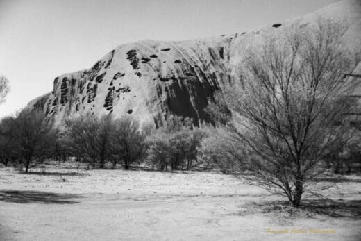 Black and white photo of Uluru in the Uluru and Kata Tjuta National Park, Northern Territory